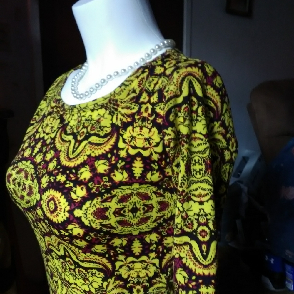 Lularoe below knee Bright Yellow fitted Dress.